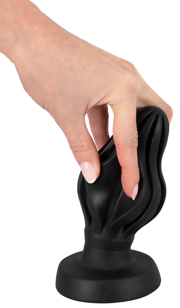 ANOS - szuperpuha, bordázott anál dildó - 7 cm (fekete) Anál dildó, anál tágító, vibrátor kép