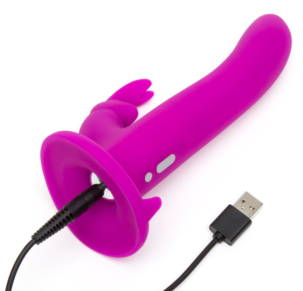 Happyrabbit Strap-On - nyuszis felcsatolható vibrátor (lila) Felcsatolható pénisz kép