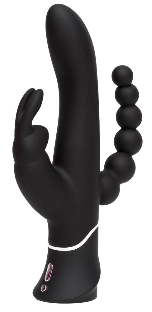 Happyrabbit Triple - akkus csikló-és análkaros vibrátor (fekete) kép