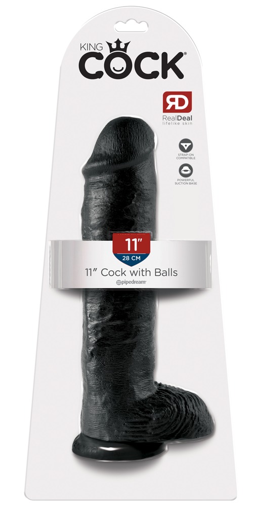 King Cock 11 - nagy tapadótalpas, herés dildó (28 cm) - fekete kép