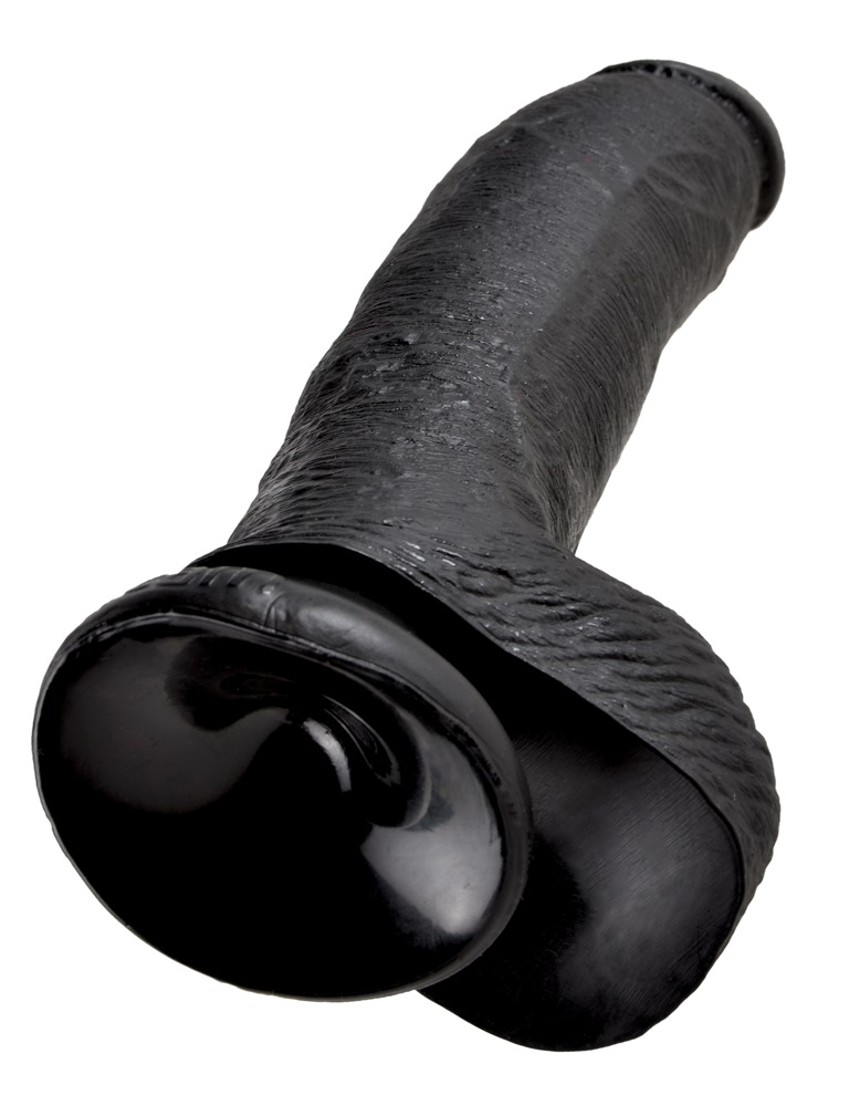 King Cock 9 - nagy tapadótalpas, herés dildó (23 cm) - fekete Dildó, műpénisz kép