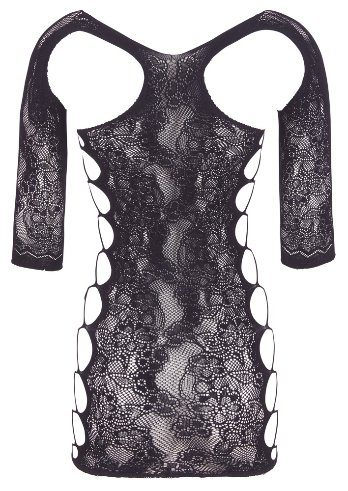 Mandy Mystery - virágos mintás hálós necc ruha tangával (fekete) Erotikus necc ruha, overall, cicaruha kép