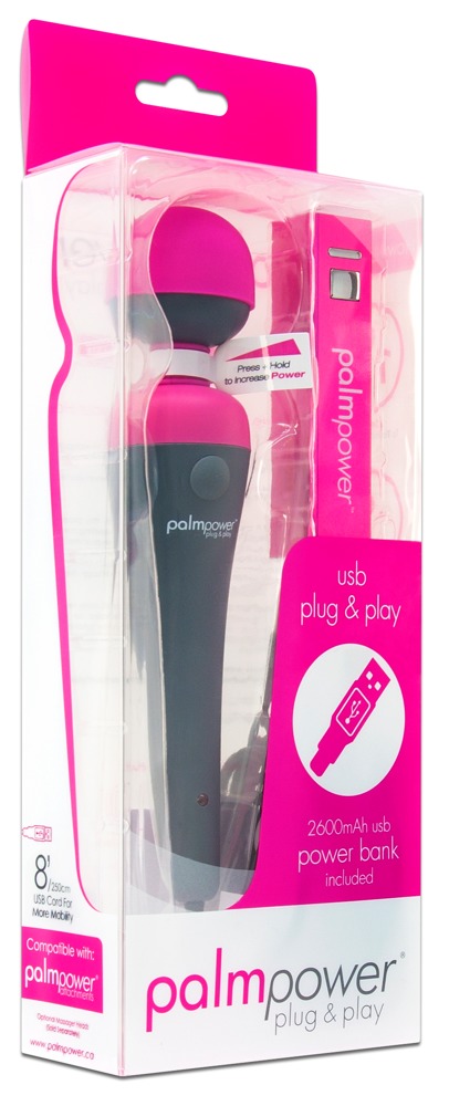 PalmPower Wand - USB-s nagy masszírozó vibrátor powerbankkal (pink-szürke) kép