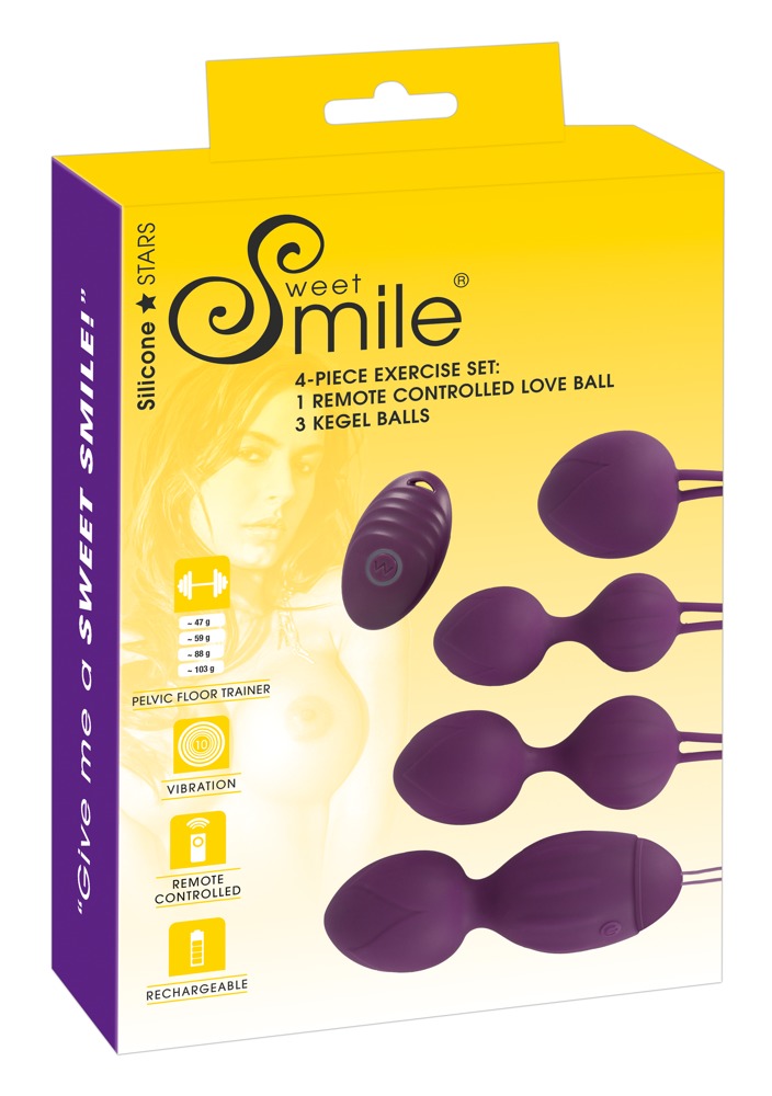 SMILE 4-Piece Exercise Set - gésagolyó szett (lila) Gésa golyó, hüvely izgató kép